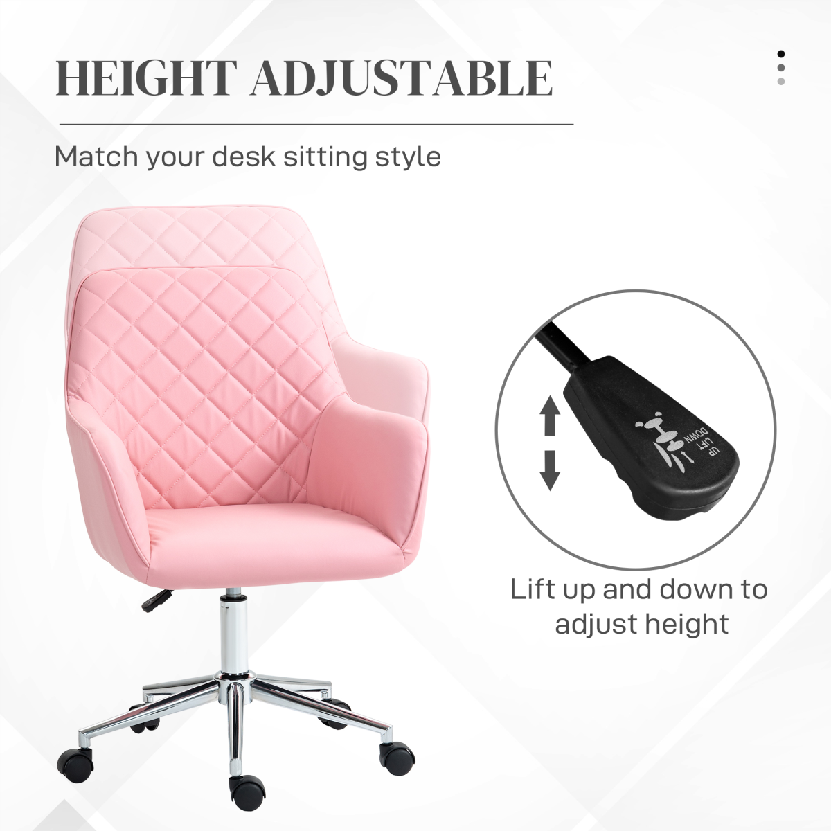 Vinsetto Leather-Feel Swivel Home Office Chair with High Back & Armrests – Pink