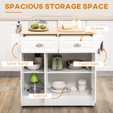 HOMCOM Kitchen Storage Trolley with Drawers, Adjustable Shelves & Wooden Top – Rolling Kitchen Island, White