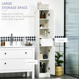Kleankin High Gloss Tall Bathroom Cabinet with Push-Open Doors & Adjustable Shelves – Slimline Storage, White