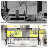 2-Tier Over the Sink Dish Drying Rack with Adjustable Width – Space-Saving Drainer with Cutlery Holders