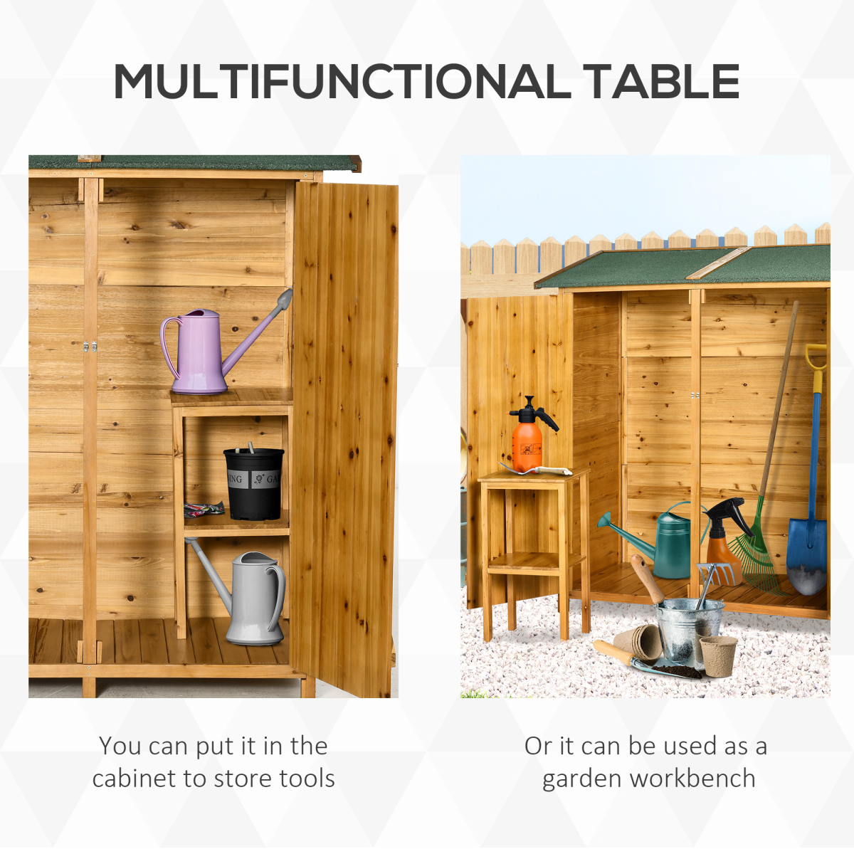 Outsunny Garden Storage Shed Tool Organiser with Removable Table and Lockable Door – 140 x 75 x 157 cm