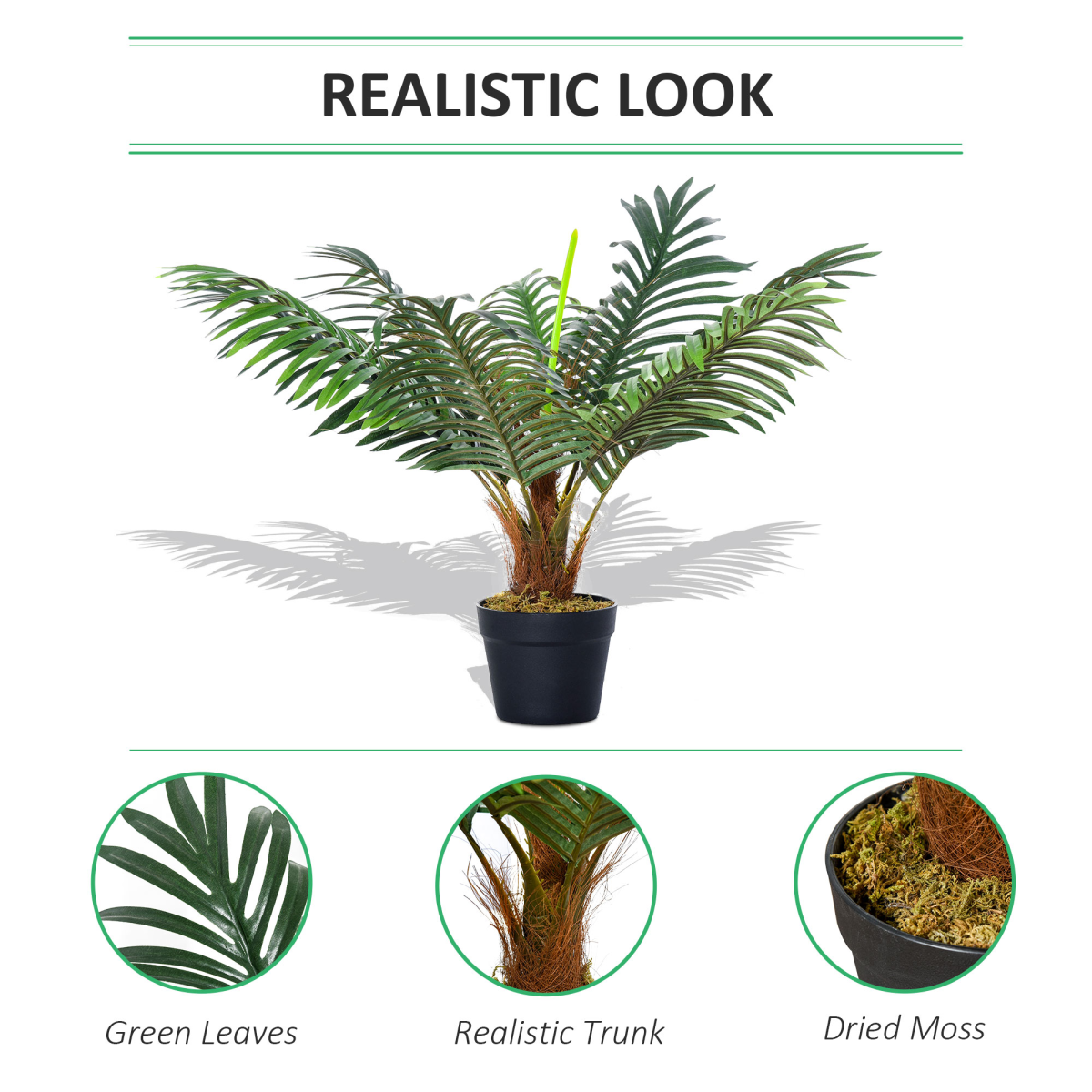 Outsunny 60cm Artificial Palm Tree with 8 Bendable Leaves and Pot – Low-Maintenance Fake Tropical Plant