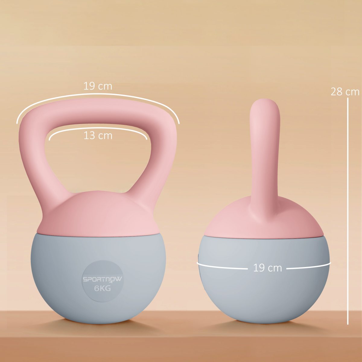 Soft Body Kettlebell 6kg with Non-Slip Ergonomic Handle – Home Gym Strength Training, Pink and Grey
