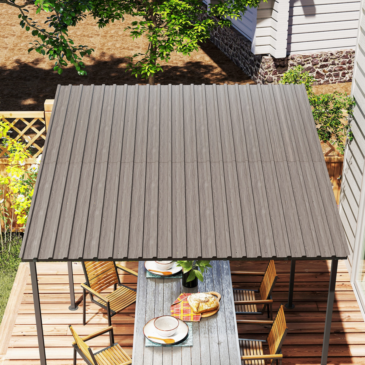 Corrugated Galvanised Steel Roof Sheets, 12 Pack, 129 x 45cm – Roofing Panels for Sheds, Grey Wood Effect