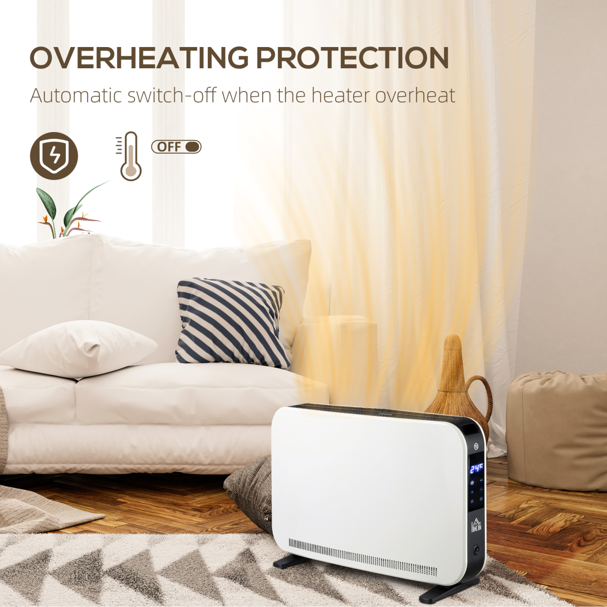 HOMCOM Portable Convector Heater with 24H Timer and 3 Heat Settings – Freestanding Room Heater, White