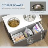 Elevated Dog Feeder with Storage Drawer & 2 Stainless Steel Bowls – Raised Dog Bowl Stand for Large Dogs, Grey