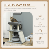 Cat Tree Tower for Indoor Cats with Scratching Posts, Padded Bed and Toy Ball – Light Grey