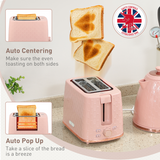 Kettle and 2-Slice Toaster Set with 1.7L Fast Boil Kettle & 7 Browning Levels – Honeycomb Design, Light Pink