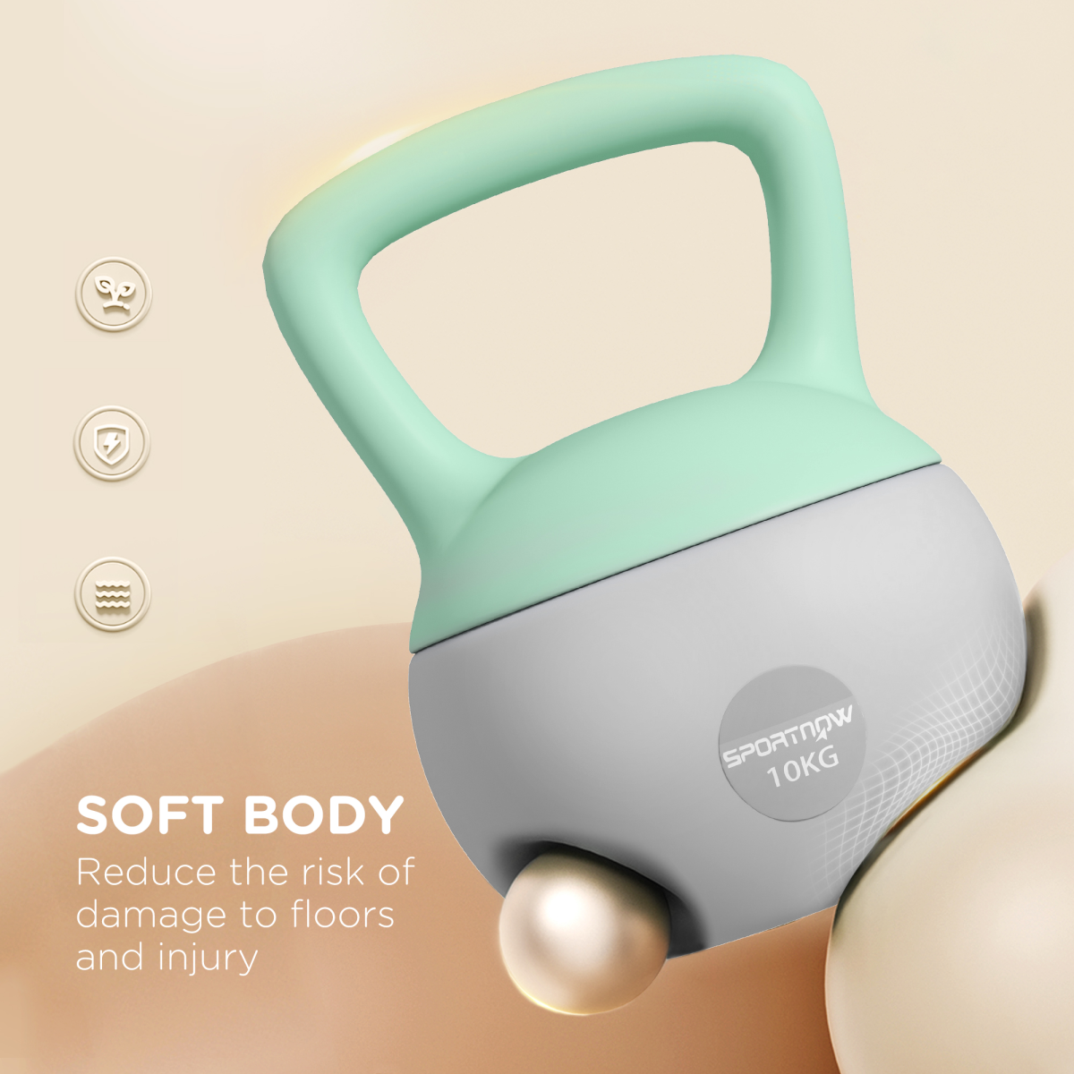 SPORTNOW 10kg Soft Kettlebell with Non-Slip Handle & Flat Base – Home Gym Strength Training, Grey and Green