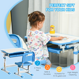 Kids Desk and Chair Set with Adjustable Height, Tiltable Top, Drawer, Pen Slots and Hook – Ages 6–12