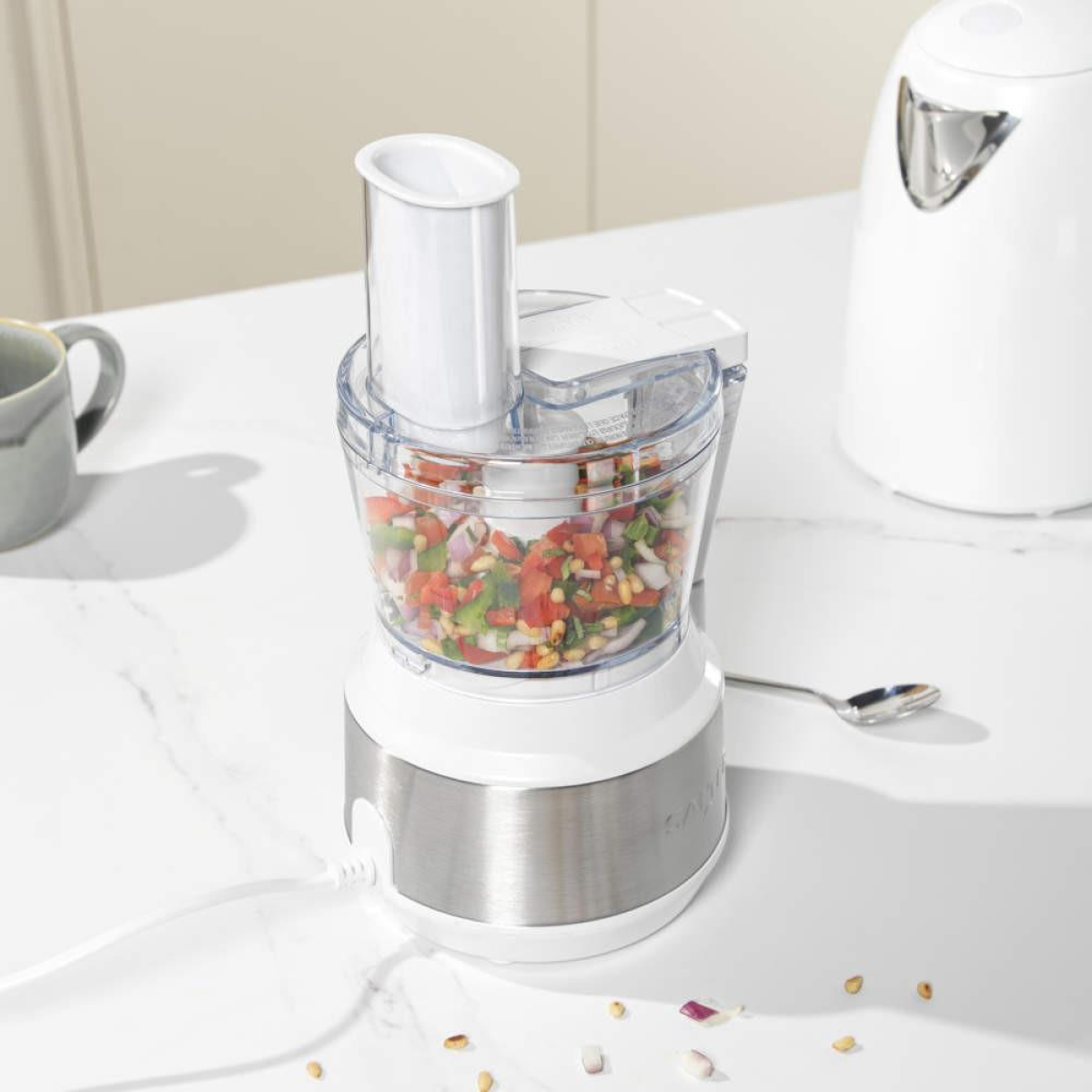 Salter Boston 3-in-1 Food Processor with 600ml Capacity and Stainless Steel Blade – Chop, Shred & Slice, White