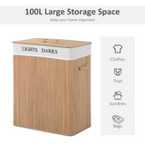 HOMCOM Collapsible Bamboo Laundry Basket with Lid & Removable Bag – Foldable Storage with PU Handles