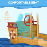 Kids Wooden Pirate Boat Sandpit with Canopy Shade and Storage Bench – Outdoor Sandbox