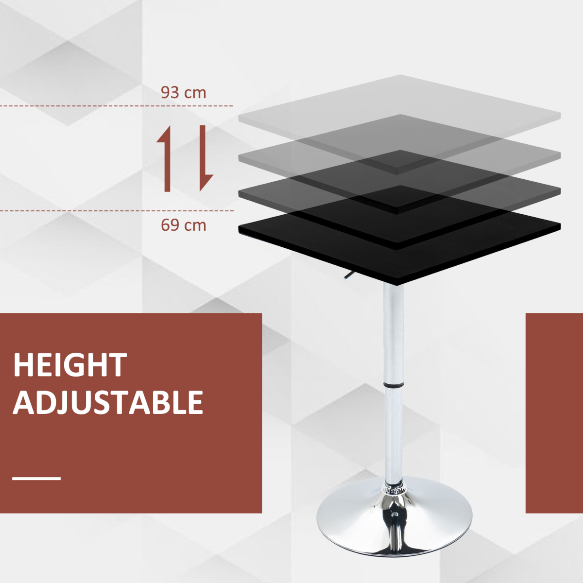 HOMCOM Adjustable Counter Bar Table with Rotating Top and Steel Frame – Home Dining, Black and Silver