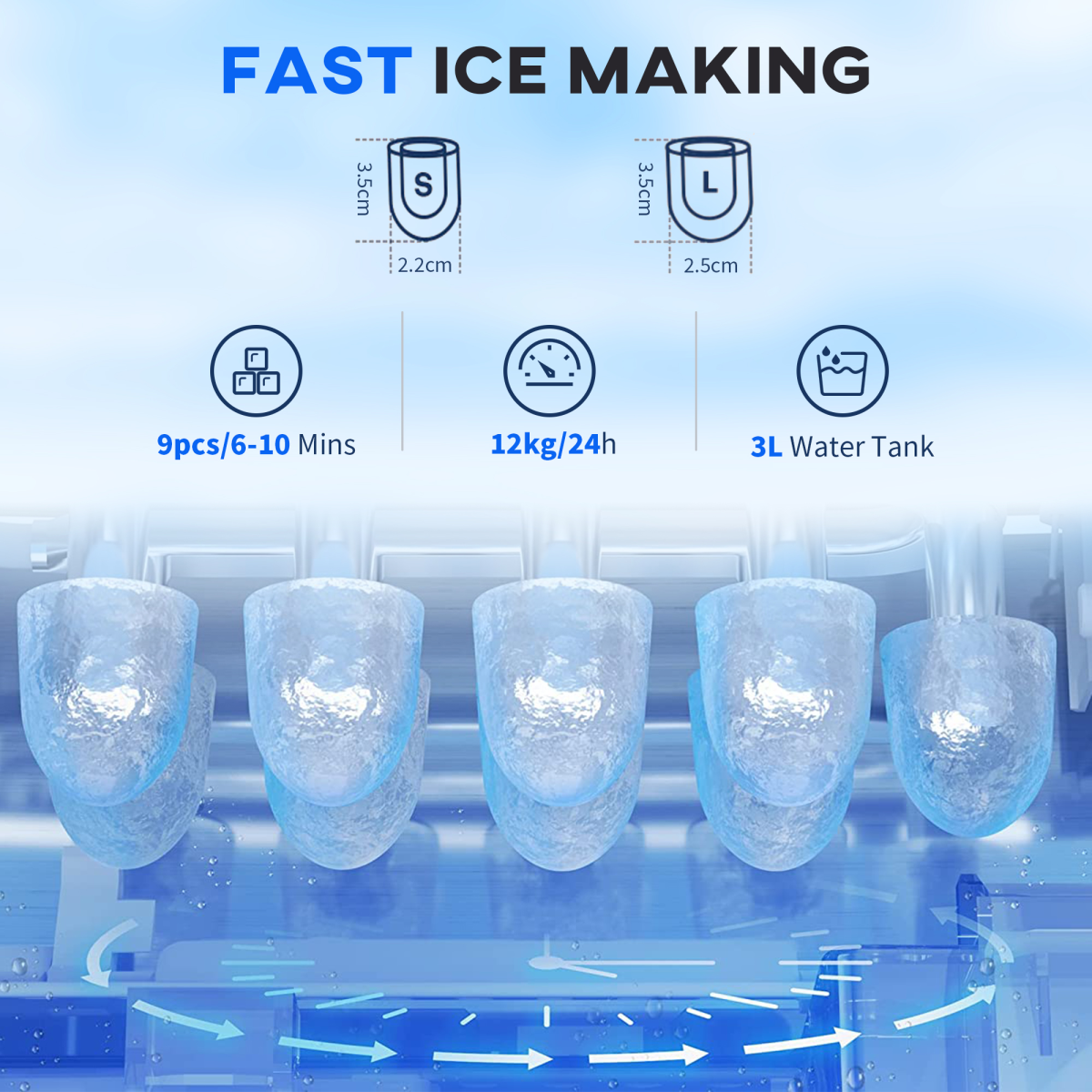 HOMCOM 2-in-1 Ice Maker & Water Dispenser, No Plumbing Required – Countertop Kitchen Appliance, Silver