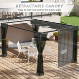 Outsunny 3 x 4m Retractable Pergola with Net Curtains & Aluminium Frame – Garden Shelter, Dark Grey