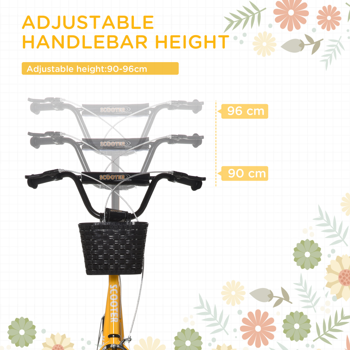HOMCOM Kids Kick Scooter with Dual Brakes, Basket & Cup Holder – Adjustable Big Wheel Scooter for 5-12 Years