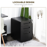 Vinsetto 3-Drawer Steel Filing Cabinet with 4 Wheels, Lockable – Under-Desk Office Storage, Black