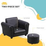 HOMCOM Kids Sofa Chair and Footstool Set – 2-Piece Armchair for Bedroom or Playroom, Ages 18-36 Months, Black