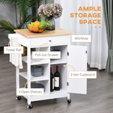 HOMCOM Kitchen Storage Trolley on Wheels with Drawer, Cabinet & Shelves – Kitchen Storage Cart, White
