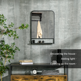 Square Wall Mirror 70 x 50cm with Bottom Shelf – Black Metal Frame for Bathroom, Hallway or Makeup