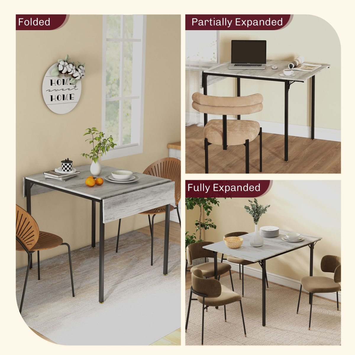 HOMCOM Folding Drop Leaf Dining Table for 2–4 People – Space-Saving Kitchen Table, Grey