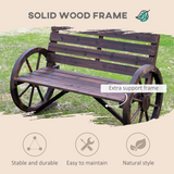 Outsunny Wagon Wheel Wooden Garden Bench with High Back & Armrests – 2-Seater Outdoor Loveseat, Brown