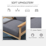HOMCOM Linen Upholstered Accent Armchair with Solid Pine Wood Frame and Thick Cushions – Grey/Oak