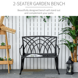 Outsunny 2-Seater Cast Aluminium Garden Bench with High Back & Armrests – Outdoor Loveseat for Patio & Balcony