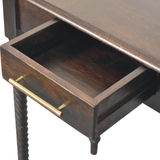 Artisan Furniture Solid Wood Cordelier Writing Desk with Rope-Twist Legs & 1 Drawer – Home Office, Dark Brown