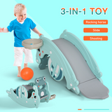 Kids 3-in-1 Rocking Horse, Slide & Basketball Hoop in HDPE with Handrail – Indoor & Outdoor Toddler Toy, Green