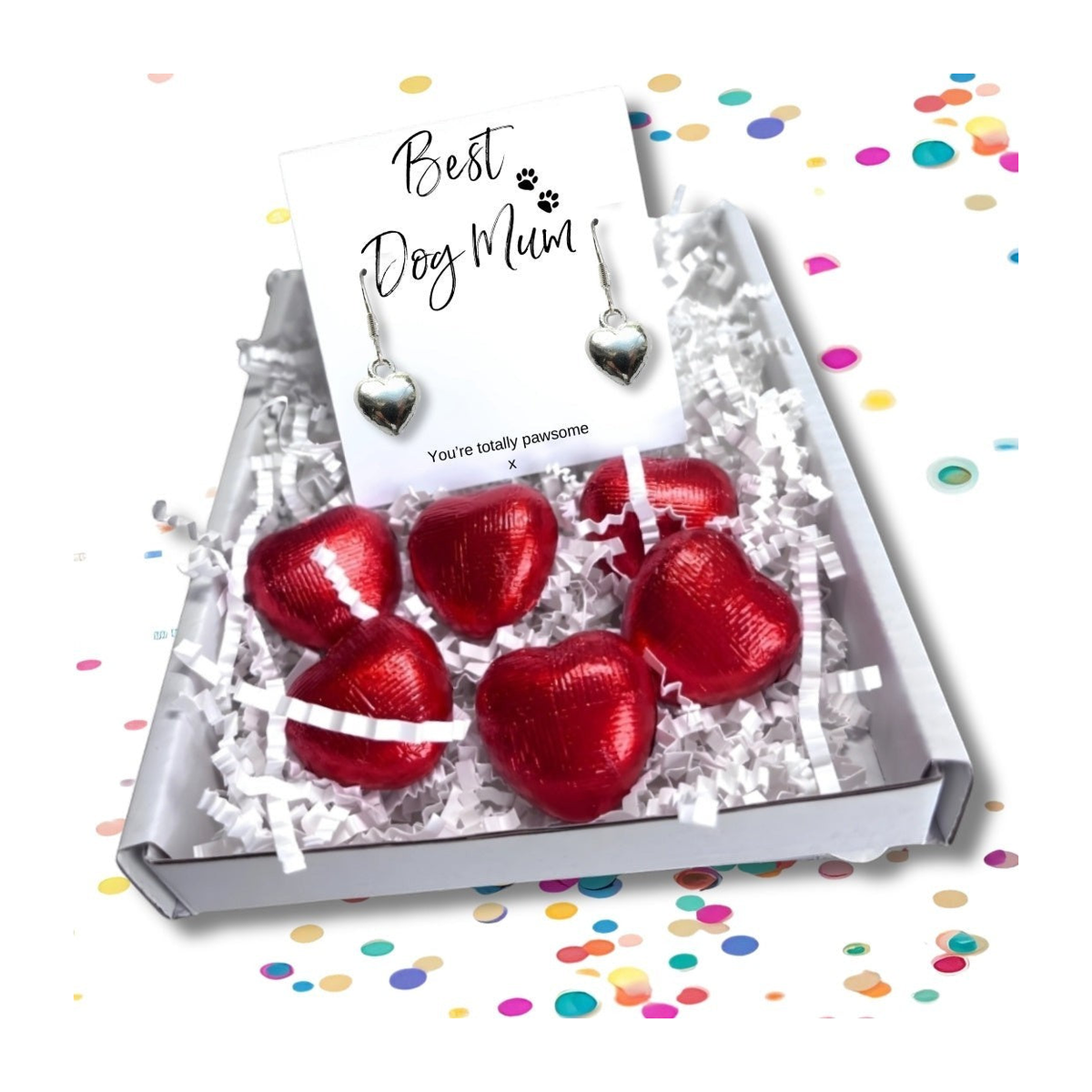 Aye Do Gifts Best Dog Mum Mini Gift Hamper with Silver Heart Earrings on Message Card