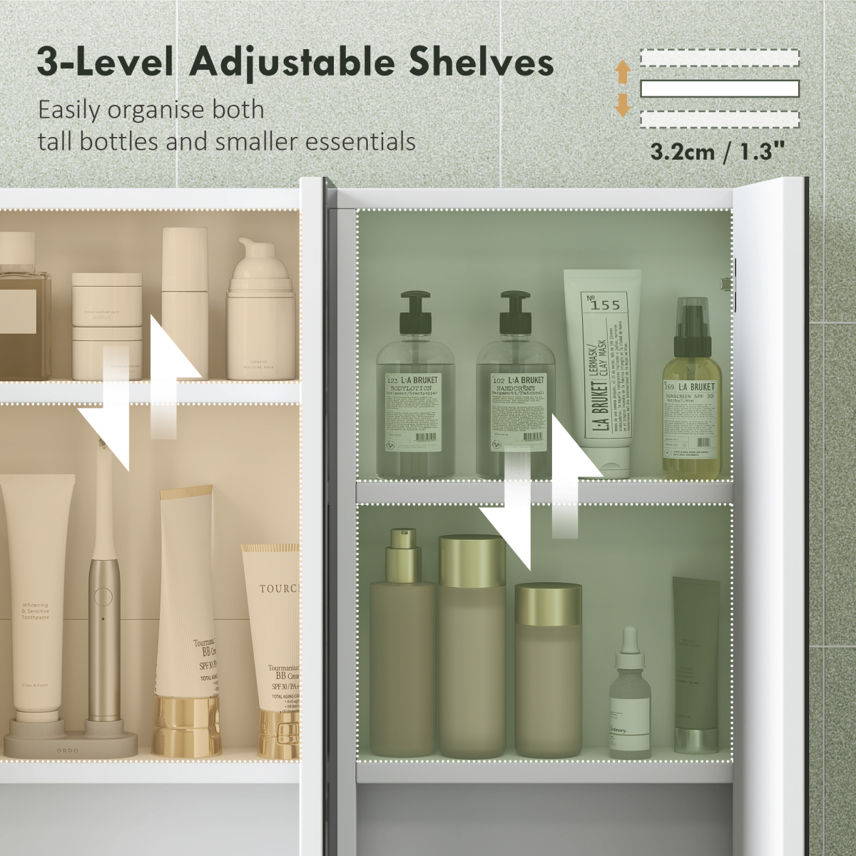 HOMCOM Wall-Mounted Bathroom Mirror Cabinet with 3 Mirrored Doors & 4 Adjustable Shelves – Storage, White