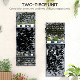 Outsunny Set of 2 Wall Mounted Plant Stands with Shelves & Slatted Trellis – Fir Wood Planters, Grey