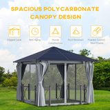 Outsunny 3 x 3m Hardtop Gazebo with Polycarbonate Roof, Curtains & Netting – Garden Shelter, Dark Grey