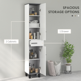 HOMCOM Tall Slim Bathroom Cabinet with Double Doors, Drawer & Adjustable Shelves – White and Black