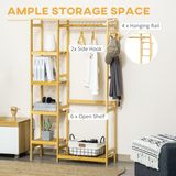 HOMCOM Bamboo Coat Rack with Hooks, Hanging Rail & Storage Shelf – Freestanding Entryway Organiser