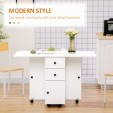 HOMCOM Folding Drop Leaf Dining Table with Storage Drawers – Space-Saving Dining & Sideboard, White