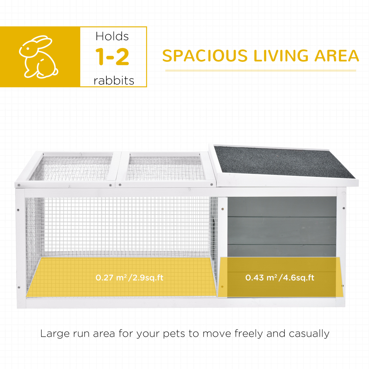 Pawhut Rabbit Hutch with Run Cover & Water-Resistant Asphalt Roof – Indoor & Outdoor Small Animal Cage