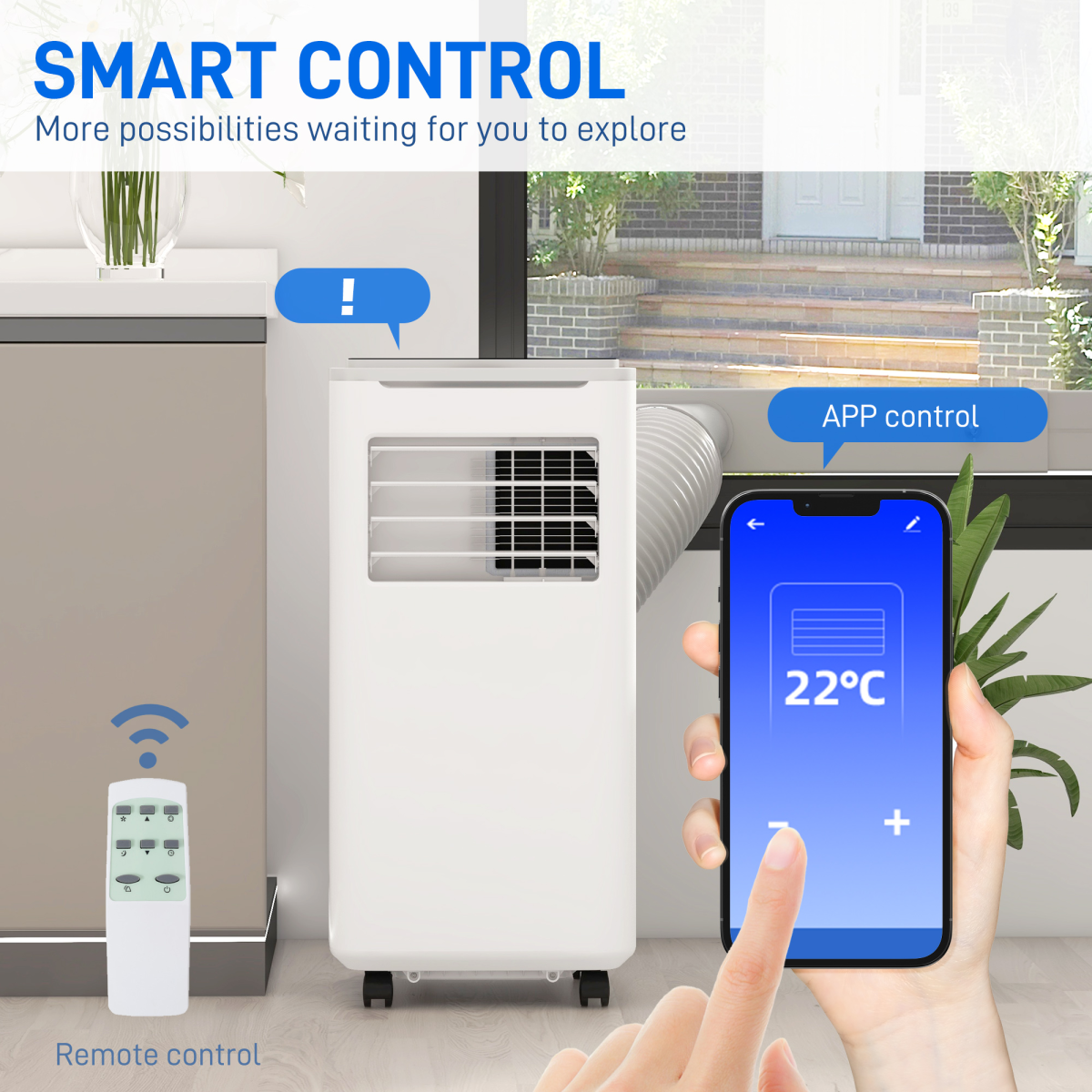 HOMCOM 9,000 BTU Smart Portable Air Conditioner with WiFi App Control and Timer – Cooling for Rooms up to 20m²