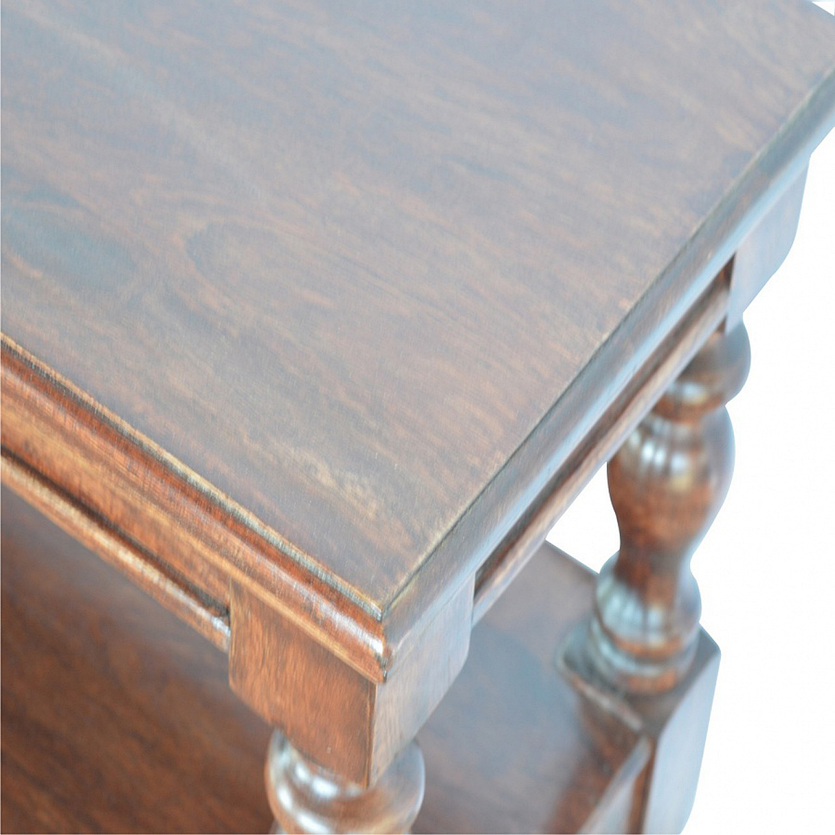 Artisan Furniture Solid Wood Turned Leg Console Table with Drawer & Shelves – Living Room Accent, Brown