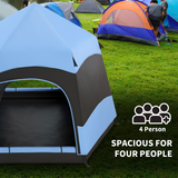 Outsunny 4 Person Pop Up Tent with 2 Doors & Mesh Windows – Camping & Festival Shelter, Blue and Black