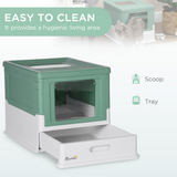 PawHut Hooded Cat Litter Box with Scoop & Removable Tray – Portable Enclosed Pet Toilet, Green