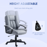 HOMCOM Faux Leather Mid Back Home Office Chair with Arms, Rocking Function & Height Adjustment – Light Grey