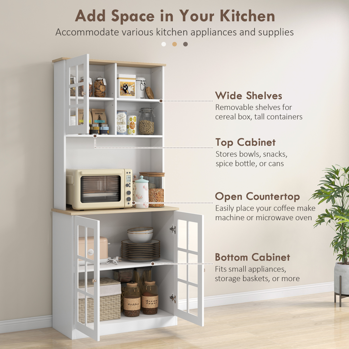 HOMCOM 183cm Sideboard with Grid Glass Doors & Internal Shelves – Kitchen & Dining Room Storage