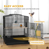 PawHut 59cm Large Bird Cage with Stand, Perches, Food Bowls & Swing – Powder-Coated Steel Aviary, Black