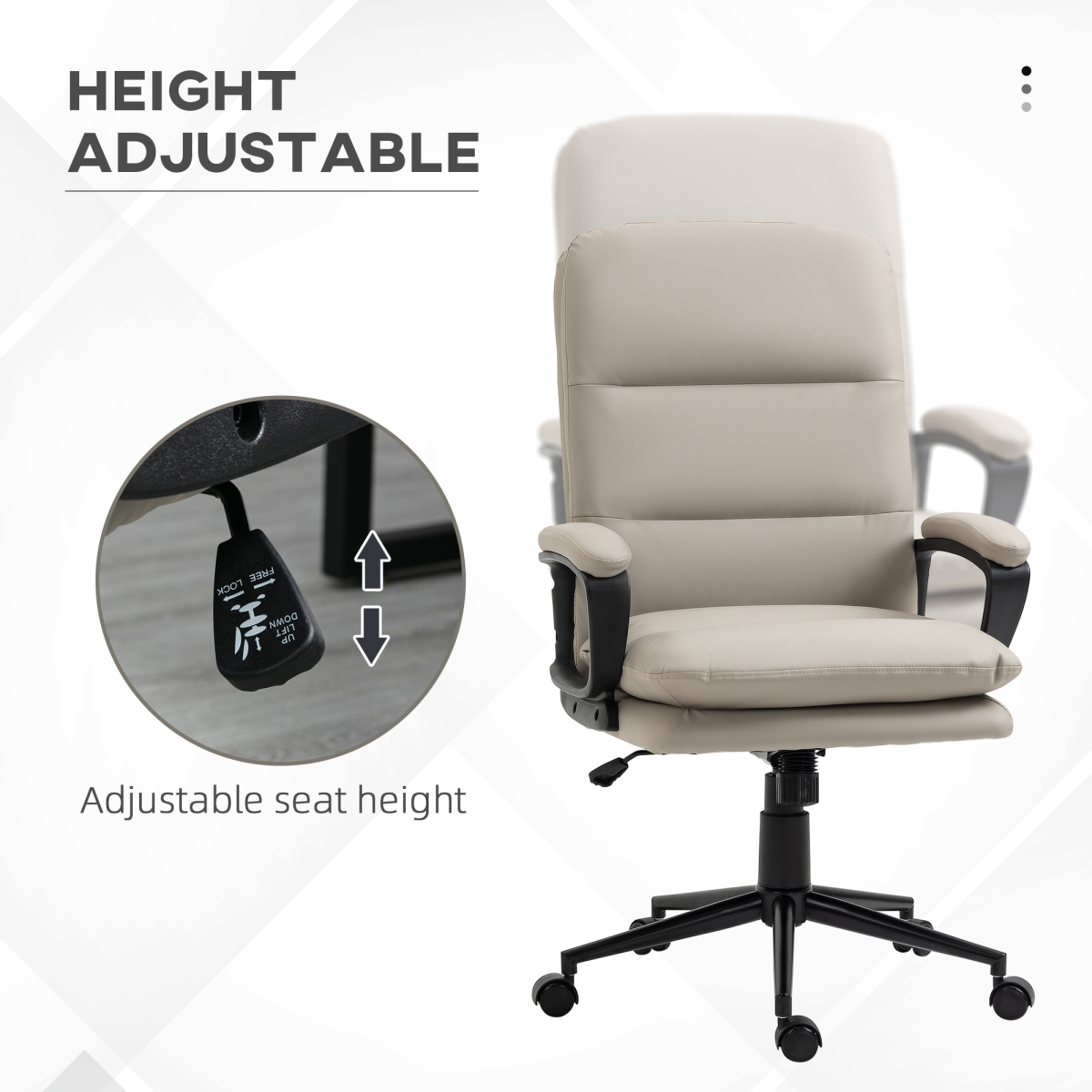 Vinsetto PU Leather Home Office Chair with Double-Padded Seat & Armrests – Swivel Desk Chair, Grey