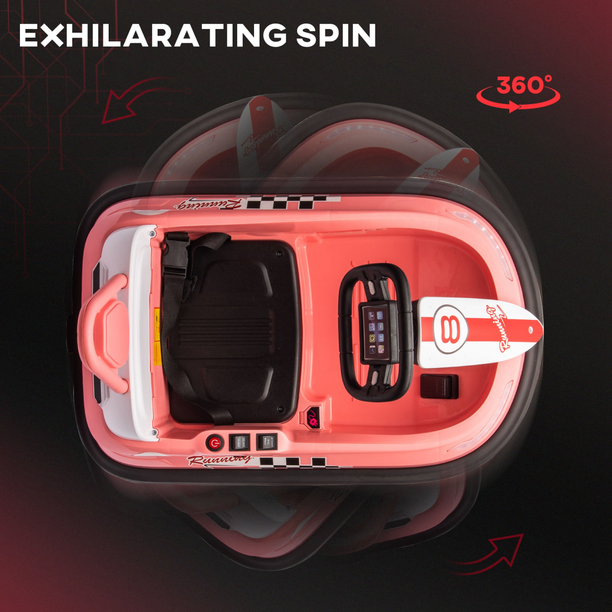 HOMCOM 6V Kids Bumper Car with 360° Rotation, 2 Speeds, Music and Lights – Ride-On Waltzer Car, Pink