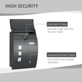 HOMCOM Lockable Wall-Mounted Letter Box with Viewing Windows – Weatherproof Galvanised Steel Post Box