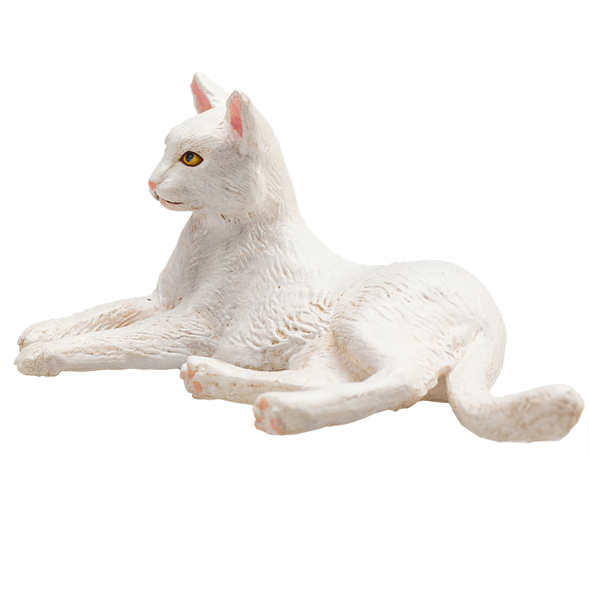 MojoFun Lying White Cat Toy Figurine – Realistic Pet Animal Model